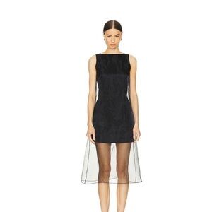 Theory Black High Low Dress with Sheer Overlay